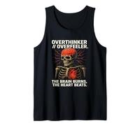 Overthinker Overfeeler Esqueleto Ardiente Cerebro Latiendo Corazón Camiseta sin Mangas
