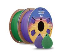 OVERTURE Lote de 2kg de Filamento PLA para Impresora 3D, Filamento PLA 1,75 mm, 1kg por Carrete de Cartón (Morado+Verde)