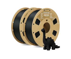 OVERTURE PLA Easy 1.75mm Filamento 3D para Principiantes, Extrusión Suave y Sin Deformaciones, 2kg Carrete de Cartón, +/- 0.02mm, Compatible con Impresoras FDM (Negro*2 Easy)