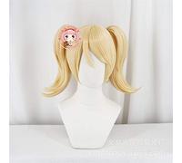 Overwatch OW Angela Ziegler Mercy Cosplay Pelucas Corta Rubia Juego de roles Disfraz Peluca sintética con doble cola de caballo MZ-1280