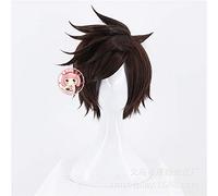 Overwatch Ow Tracer Cosplay Pelucas Oscuro Corto Fluffy Capas Pelo Sintético Resistencia al Calor Fibra Rol Peluca Z-409