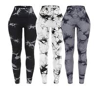 OVESPORT - Pack de 3 Leggings Deportivos para Mujer, sin Costuras, de Tiro Alto y con diseño teñido Anudado, con Efecto de Levantamiento de glúteos, Ideales para Yoga, Gimnasio o Actividades