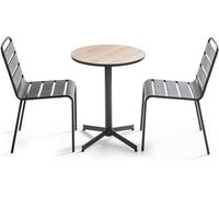 Oviala Conjunto de jardín con mesa redonda y 2 sillas de metal y madera