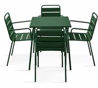 Oviala Conjunto mesa de jardín cuadrada y 4 sillas de acero verde bosque