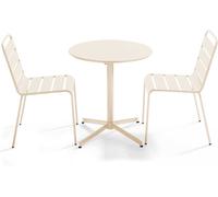 Oviala Conjunto mesa de jardín redonda y 2 sillas metal marfil