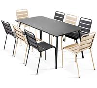 Oviala Conjunto mesa de jardín y 8 sillas de metal gris y marfil