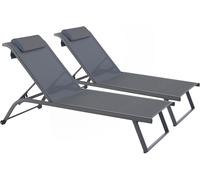 Oviala Juego de 2 tumbonas reclinables con ruedas, gris