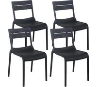 Oviala Juego de 4 sillas de jardín de plástico negro