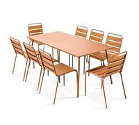 Oviala - Juego de mesa de jardín y 8 sillas de metal Caramel - Palavas
