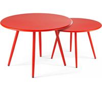 Oviala Lote de 2 mesas bajas de jardín de acero rojo