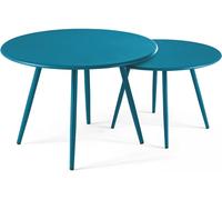 Oviala Lote de 2 mesas bajas redondas de acero azul pacífico