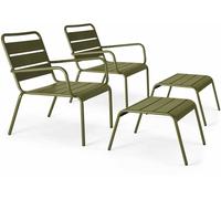 Oviala Lote de 2 sillones reclinables con reposapiés de metal verde caqui