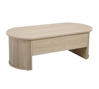 Oviala - Mesa baja ovalada con tapa elevable, efecto madera clara