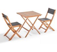 Oviala Mesa cuadrada 70 x 70 cm y 2 sillas plegables de textileno eucalipto
