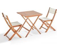 Oviala Mesa cuadrada 70 x 70 cm y 2 sillas plegables de textileno eucalipto