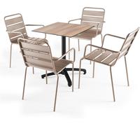 Oviala Mesa de conjunto laminado de roble oscuro y 4 sillones color topo