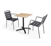 Oviala Mesa de jardín de conjunto laminado de roble y 2 sillones grises