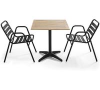 Oviala Mesa de jardín de madera y 2 sillas de aluminio gris