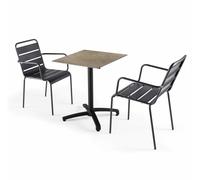 Oviala Mesa de jardín de márTaupe laminado y 2 sillones grises