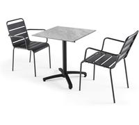 Oviala Mesa de jardín de márTaupe laminado y 2 sillones Palavas gris