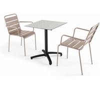 Oviala Mesa de jardín de terrazo laminado y 2 sillones color topo