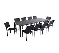 Oviala - Mesa de jardín extensible de aluminio 52/260 cm y 10 sillas, color gris