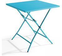 Oviala Mesa de jardín plegable cuadrada de acero azul