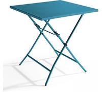 Oviala Mesa de jardín plegable cuadrada de acero azul pacífico