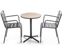 Oviala Mesa de jardín redonda y 2 sillas con reposabrazos apilables