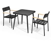 Oviala Mesa de jardín y 2 sillas de aluminio/madera negra