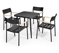 Oviala Mesa de jardín y 4 sillas de aluminio/madera negra