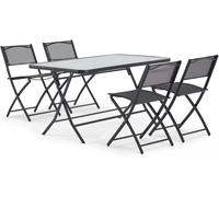 Oviala Mesa de jardín y 4 sillas plegables de acero y cristal Calvi