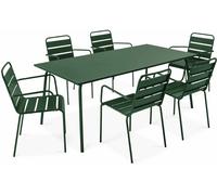 Oviala Mesa de jardín y 6 sillas de metal verde bosque