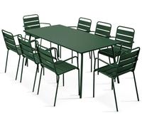 Oviala Mesa de jardín y 8 sillas de metal verde bosque