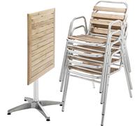 Oviala Mesa de terraza plegable y 4 sillas de aluminio y madera