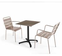 Oviala Mesa reclinable 60x60 cm gris topo con 2 sillones metal topo