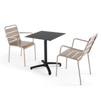 Oviala Mesa reclinable 60x60 cm roble claro con 2 sillones metal topo