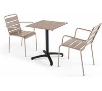 Oviala Mesa reclinable roble claro 60x60 cm con 2 sillones metal topo