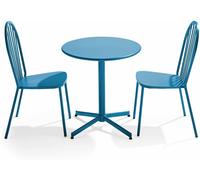 Oviala Mesa redonda de conjunto y 2 sillas de jardín de metal azul pacífico