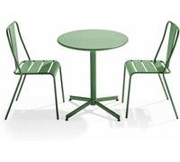 Oviala Mesa redonda de conjunto y 2 sillas de jardín de metal verde cactus