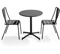 Oviala Mesa redonda de conjunto y 2 sillas de jardín estilo de metal gris