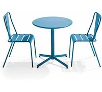 Oviala Mesa redonda de conjunto y 2 sillas de jardín estilo de metal pacífico