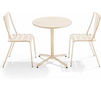 Oviala Mesa redonda de conjunto y 2 sillas de jardín estilo en metal marfil