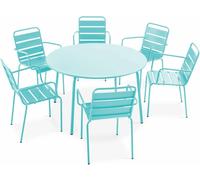Oviala Mesa redonda de jardín y 6 sillas de acero turquesa