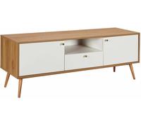 Oviala Mueble de TV moderno con 2 puertas, 1 cajón, L 150 cm, madera blanca