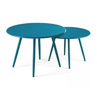 Oviala Palavas - Juego de 2 mesas bajas redondas de acero azul Pacific
