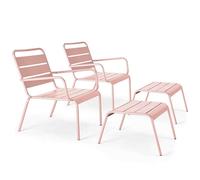 Oviala Palavas - Juego de 2 sillones Relax con reposapiés de metal, color rosa