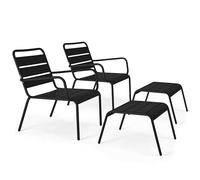 Oviala Palavas - Juego de 2 sillones Relax con reposapiés de metal negro