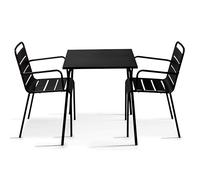 Oviala Palavas - Juego de mesa cuadrada y 2 sillones de acero negro