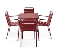 Oviala Palavas - Juego de mesa de jardín cuadrada y 4 sillones de acero púrpura